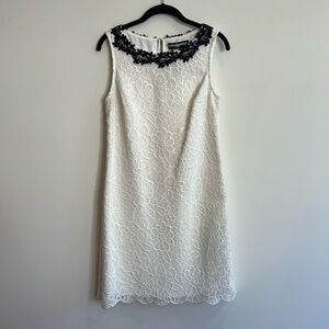 Karl Lagerfeld White Lace Dress Black Trim Sleeveless Party‎ Cocktail S